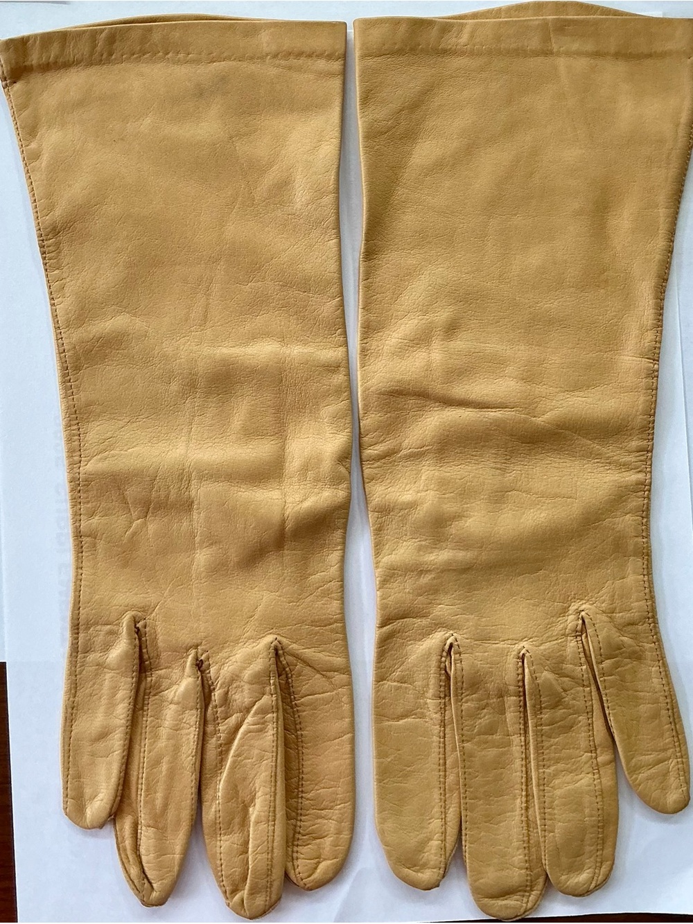 Long Buttery-Soft Leather Gloves in Mustard Yellow-size 71/2